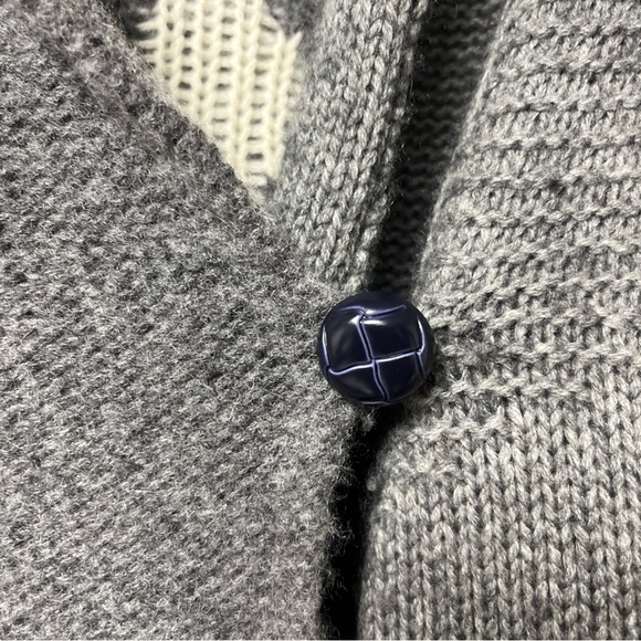 Skull Cashmere Chunky Knit Button Cardigan Sweater Colorblock Gray Oversized XS - Picture 12 of 13